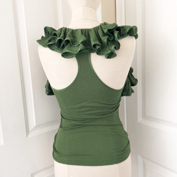 Robert Rodriguez Ruffle Fitted Racerback Tank Top Sleeveless Shirt XS Green - Picture 2 of 5